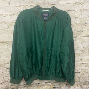 Vintage Roundtree & Yorke Green Silk Zip Up Bomber Jacket